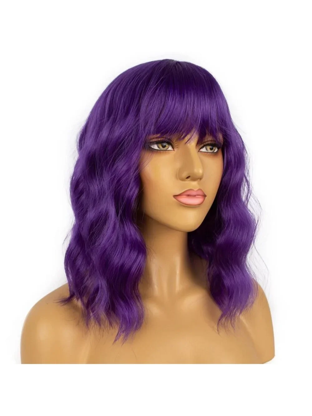 Women's Green Shoulder Length Synthetic Loose Wavy Short Bob Wigs Bangs